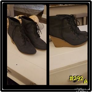 Womens Black Wedge Chunky Heel Lace Up